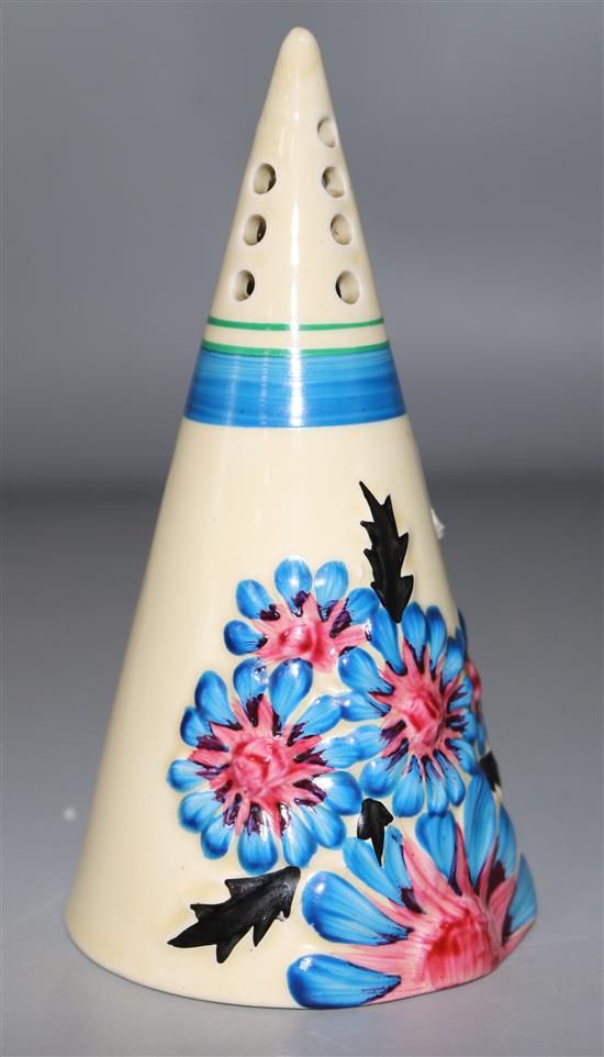 A Clarice Cliff Marguerite conical sugar sifter